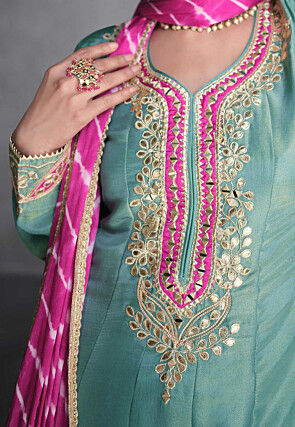 Embroidered Art Silk Pakistani Suit in Light Blue