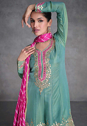 Embroidered Art Silk Pakistani Suit in Light Blue