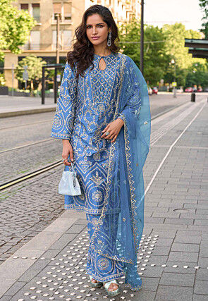 Embroidered Art Silk Pakistani Suit in Light Blue