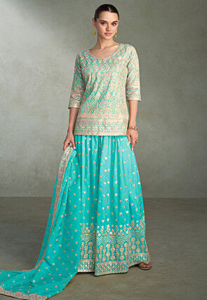 Embroidered Art Silk Pakistani Suit in Light Blue