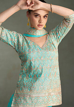 Embroidered Art Silk Pakistani Suit in Light Blue