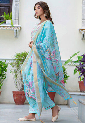 Embroidered Art Silk Pakistani Suit in Light Blue
