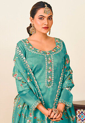 Embroidered Art Silk Pakistani Suit in Light Blue