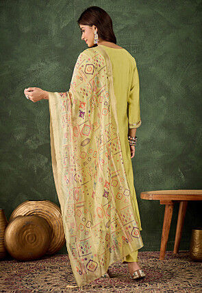 Embroidered Art Silk Pakistani Suit in Light Green