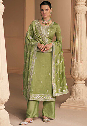 Breathtaking Dark Green Color Georgette Base Palazzo Suit With Matching  Printed Dupatta