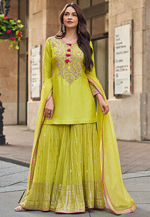 Embroidered Art Silk Pakistani Suit in Light Green