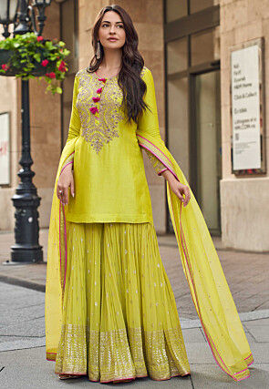 Embroidered Art Silk Pakistani Suit in Light Green