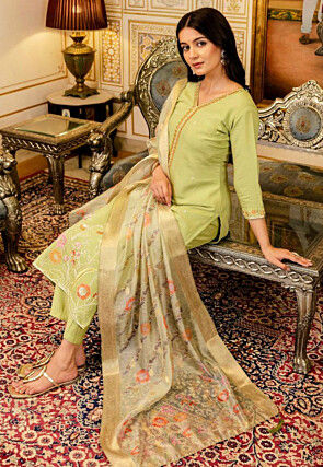 Embroidered Art Silk Pakistani Suit in Light Green