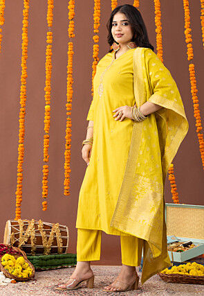 Embroidered Art Silk Pakistani Suit in Light Olive Green