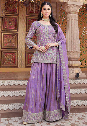 Embroidered Art Silk Pakistani Suit in Light Purple