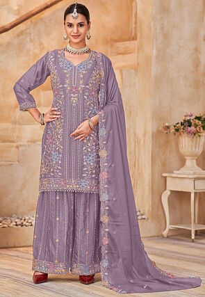 Embroidered Art Silk Pakistani Suit in Light Purple