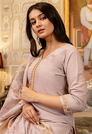 Embroidered Art Silk Pakistani Suit in Light Purple