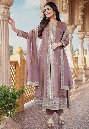 Embroidered Art Silk Pakistani Suit in Lilac