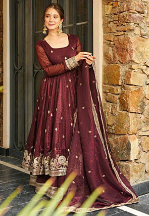 Embroidered Art Silk Pakistani Suit in Maroon