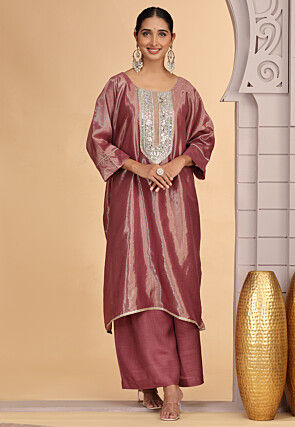 Embroidered Art Silk Pakistani Suit in Maroon