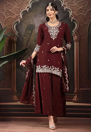 Embroidered Art Silk Pakistani Suit in Maroon