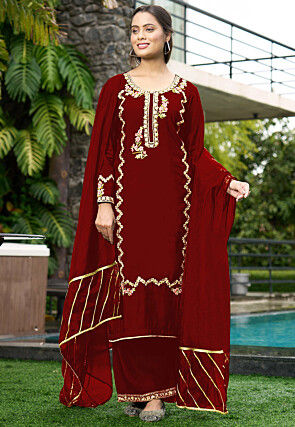 Embroidered Art Silk Pakistani Suit in Maroon