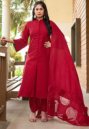 Embroidered Art Silk Pakistani Suit in Maroon
