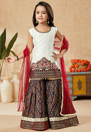 Embroidered Art Silk Pakistani Suit in Off White