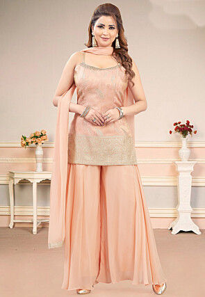 Embroidered Art Silk Pakistani Suit in Peach