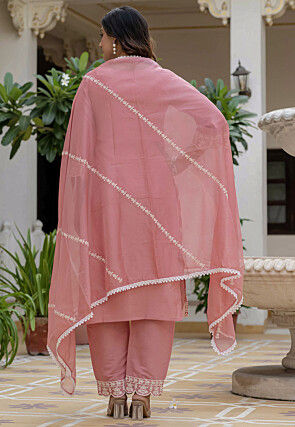 Embroidered Art Silk Pakistani Suit in Peach
