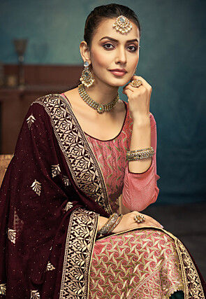 Embroidered Art Silk Pakistani Suit in Peach