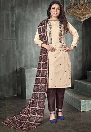 Embroidered Art Silk Pakistani Suit in Peach