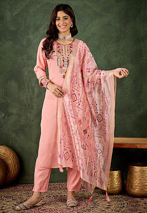 Embroidered Art Silk Pakistani Suit in Pink