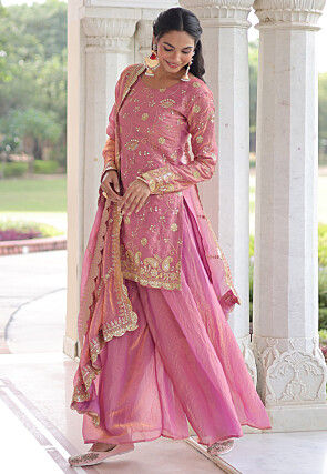 Embroidered Art Silk Pakistani Suit in Pink