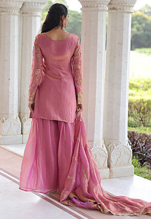 Embroidered Art Silk Pakistani Suit in Pink