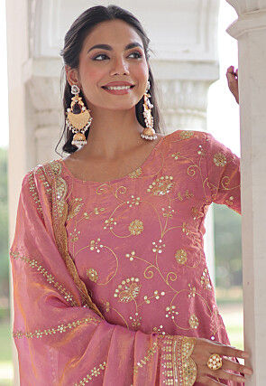 Embroidered Art Silk Pakistani Suit in Pink