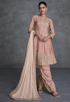 Embroidered Art Silk Pakistani Suit in Pink