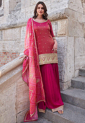 Embroidered Art Silk Pakistani Suit in Pink