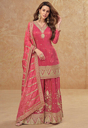 Embroidered Art Silk Pakistani Suit in Pink