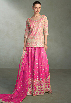 Embroidered Art Silk Pakistani Suit in Pink
