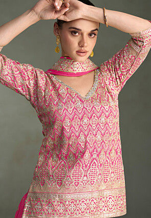Embroidered Art Silk Pakistani Suit in Pink