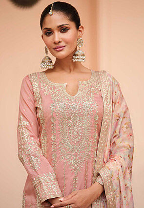 Embroidered Art Silk Pakistani Suit in Pink