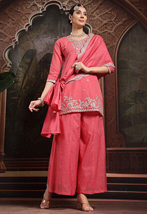 Embroidered Art Silk Pakistani Suit in Pink