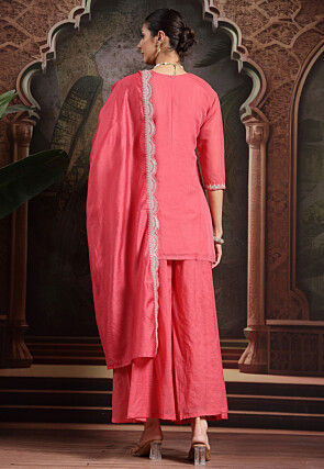 Embroidered Art Silk Pakistani Suit in Pink