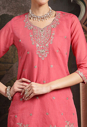 Embroidered Art Silk Pakistani Suit in Pink