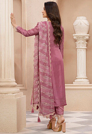 Embroidered Art Silk Pakistani Suit in Pink