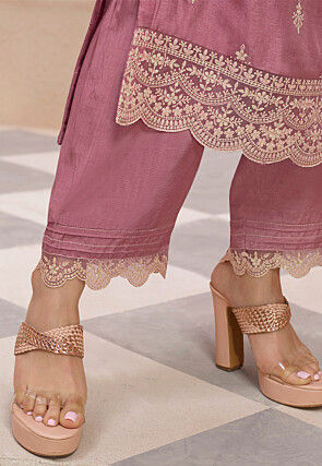 Embroidered Art Silk Pakistani Suit in Pink