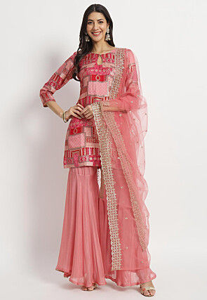 Embroidered Art Silk Pakistani Suit in Pink