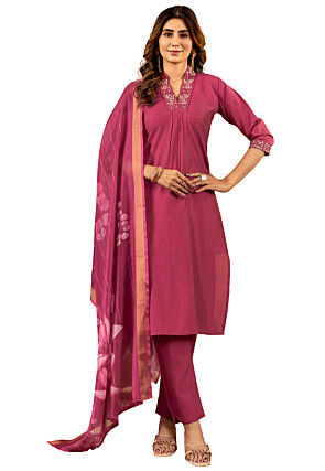 Embroidered Art Silk Pakistani Suit in Pink