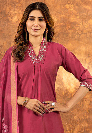 Embroidered Art Silk Pakistani Suit in Pink