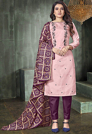 Embroidered Art Silk Pakistani Suit in Pink