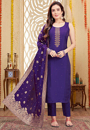 Embroidered Art Silk Pakistani Suit in Purple
