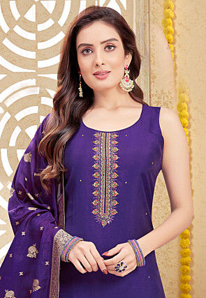 Embroidered Art Silk Pakistani Suit in Purple