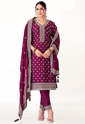 Embroidered Art Silk Pakistani Suit in Purple