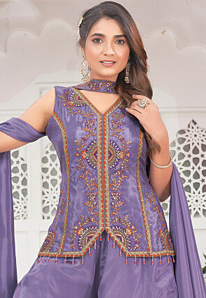 Embroidered Art Silk Pakistani Suit in Purple
